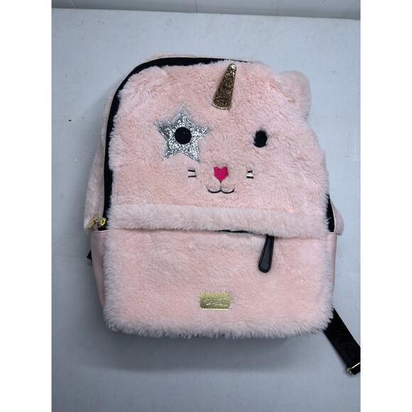 Luv Betsey Johnson Backback Plush Large Blush Pink Fuzzy Unicorn Tote Bag Purse - Picture 4 of 12